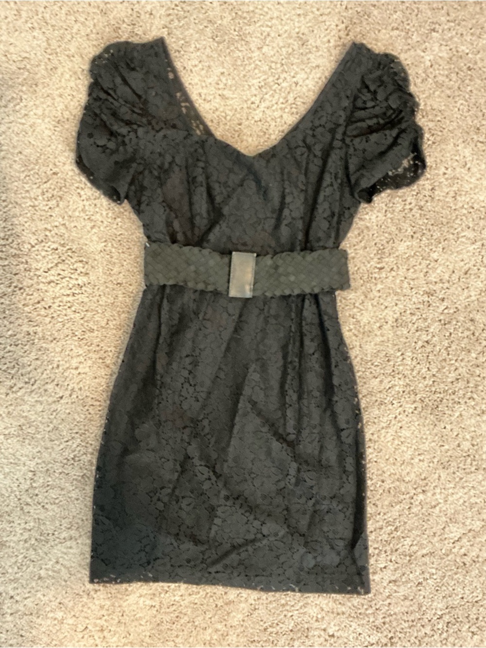 Guess Black Lace Mini Dress with Braided Waist